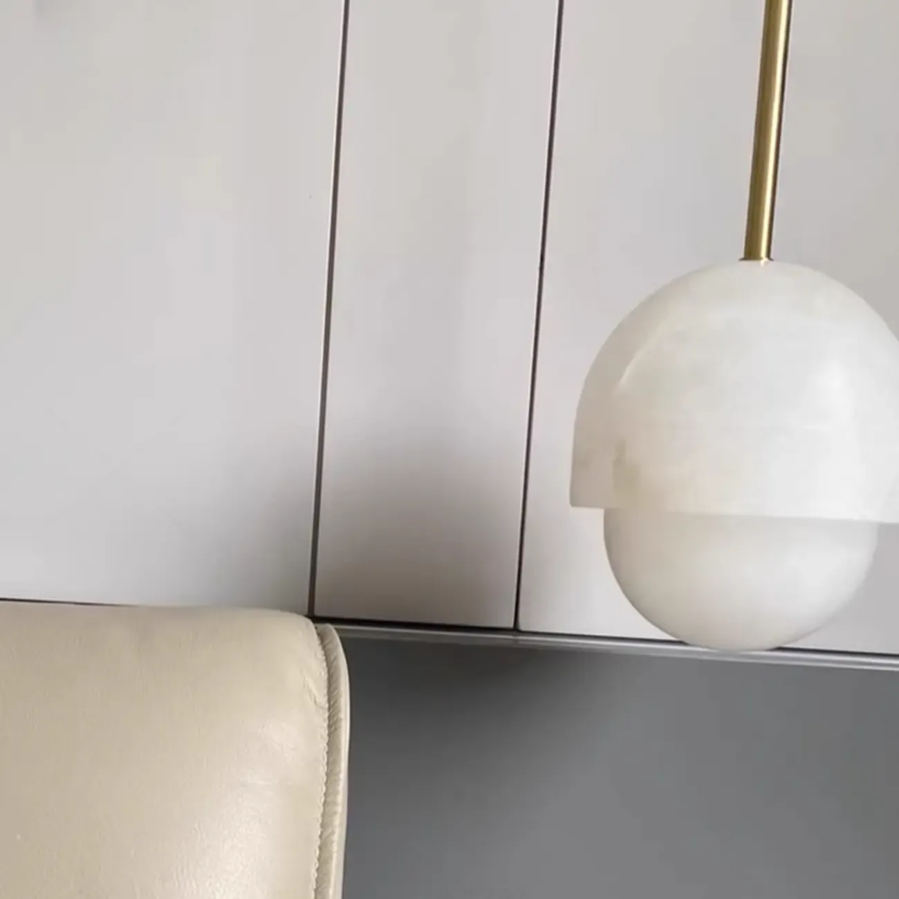 1-Light White Stone Geometric Hanging Pendant Light