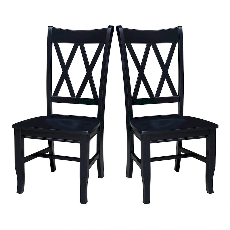 Double X-Back Solid Wood Chairs - Set of Two