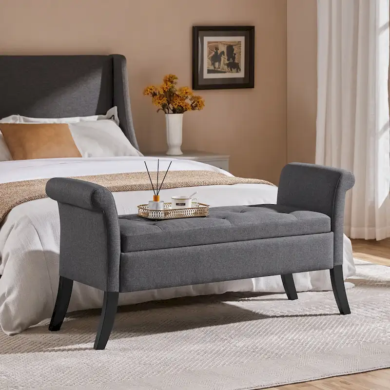 Modern Fabric Tufted Storage Bench with Cushioned Ottoman