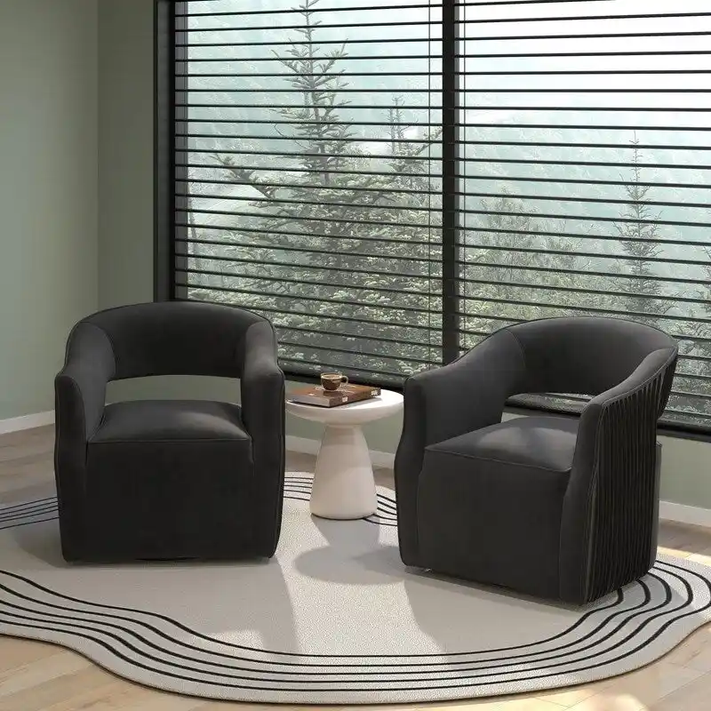 SEYNAR Modern Glam Velvet 360 Degree Swivel Open-Back Accent Armchair Set of 2