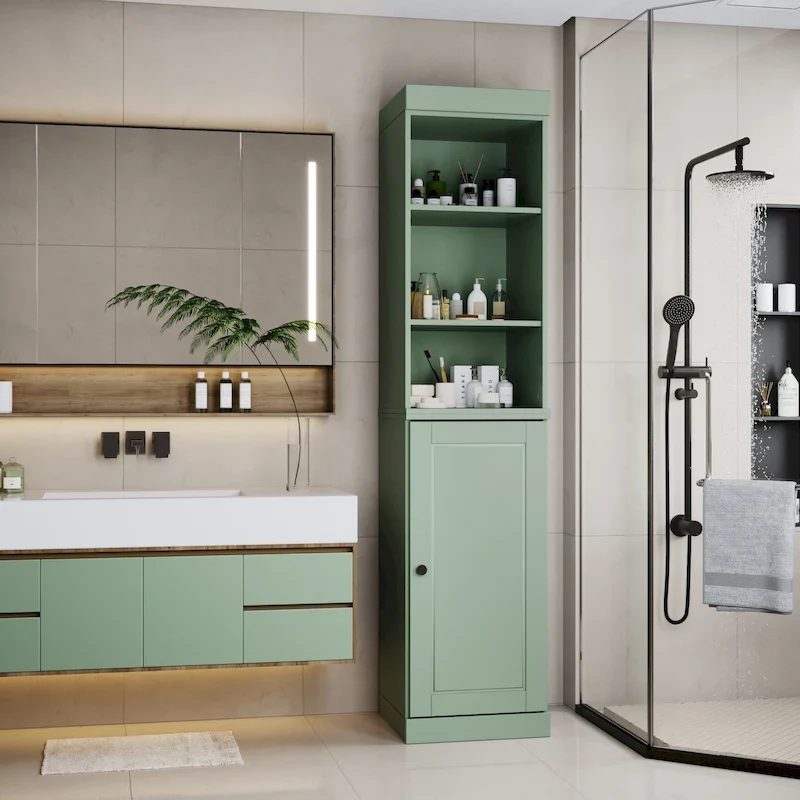 100% Solid Wood 16.5 Bathroom Storage Cabinet with Solid Doors and Adjustable Shelves