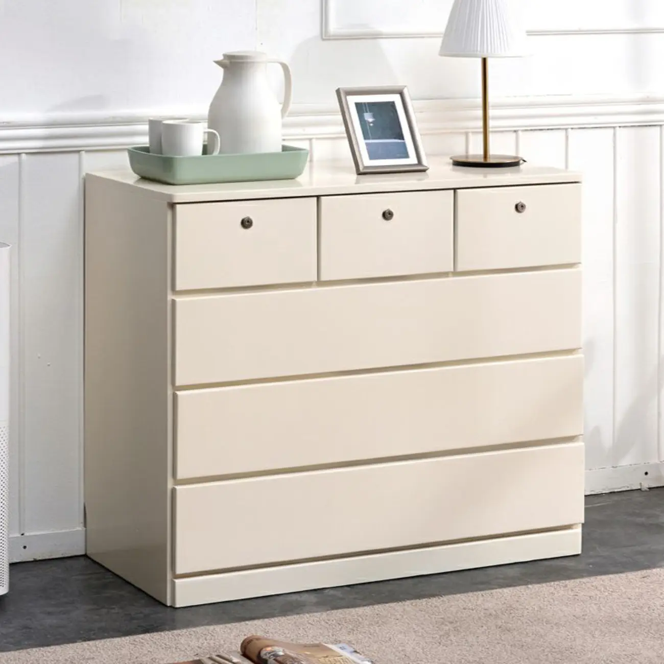 Modern Natural Wooden Double Dresser with 5-Drawers