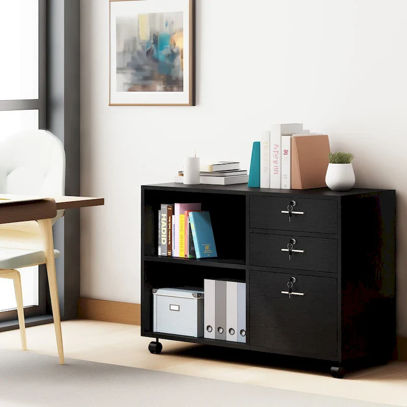 Moasis 3 Drawers Mobile Filing Cabinet, Wood Lateral File Cabinet for Home Office