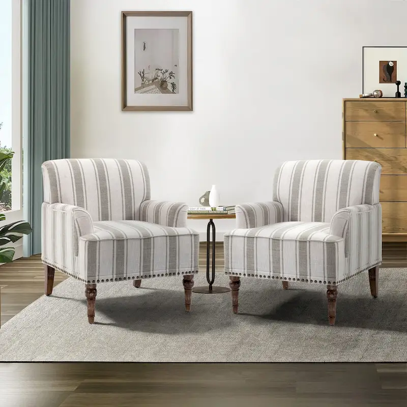 Traditional Upholstered Stripe Accent Chair Modern Armchair