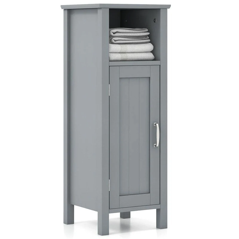 Grey / Black Floor Storage Cabinet with 1 Door & 3 Adjustable Shelves