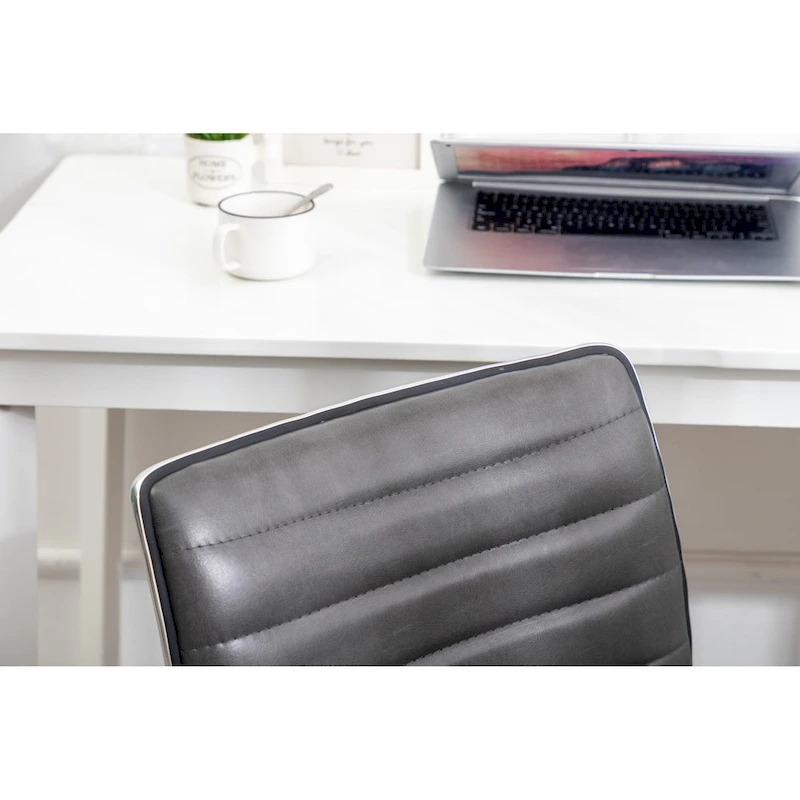 Swivel Mid Back Armless Ribbed Designer Task Chair Faux Leather Soft Upholstery Office Chair Gray