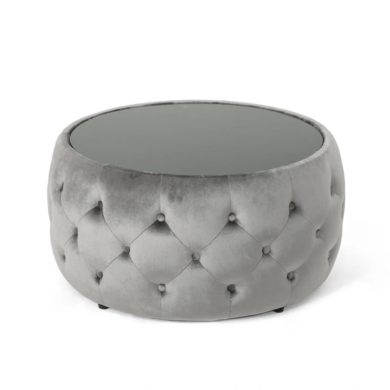 Chana Glam Velvet and Tempered Glass Coffee Table Ottoman by Christopher Knight Home