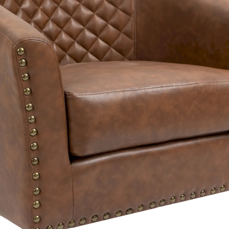 Ethan Accent Chair Barrel PU Leather with Nailhead Trim