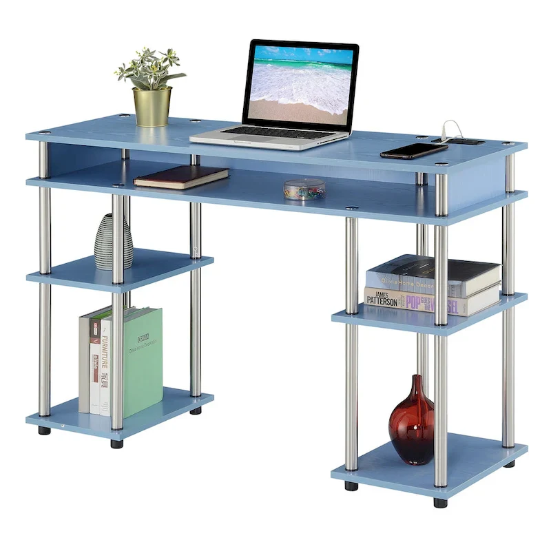 Designs2Go No Tools Student Desk with Charging Station and Shelves