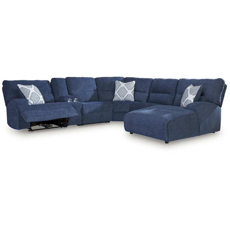 Signature Design by Ashley Acklen Place Blue 6-Piece Power Reclining Sectional with Chaise - 137W x 124D x 42H