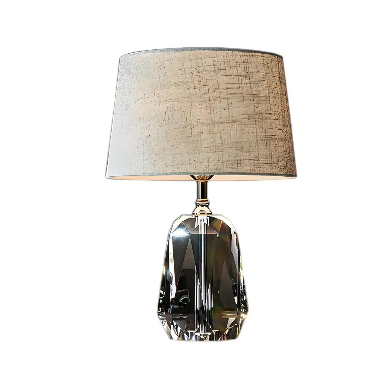 Elegant Cylindrical Crystal Base Table Lamp with Linen Shade