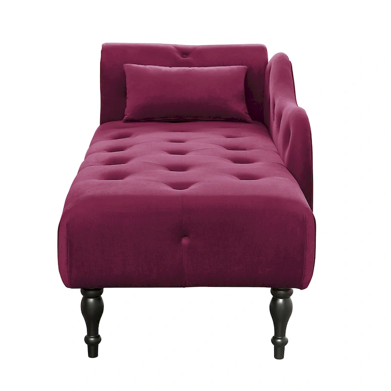 Modern 60.6 Velvet Upholstered Buttons Tufted Chaise Lounge Chair with Solid Wood Legs and Nailheads