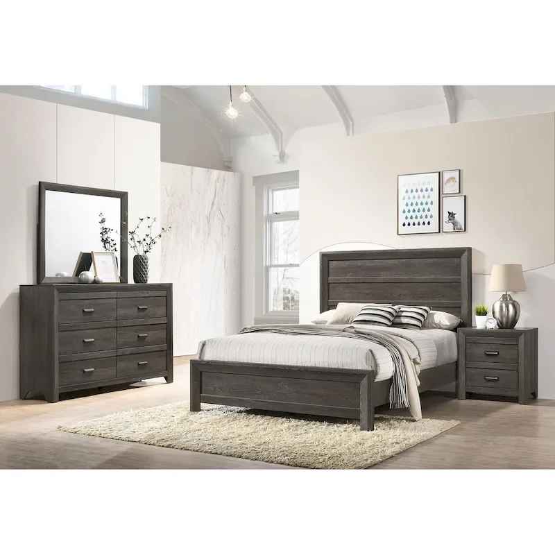 Essa 6 Piece Brown Classic Panel Bedroom Set