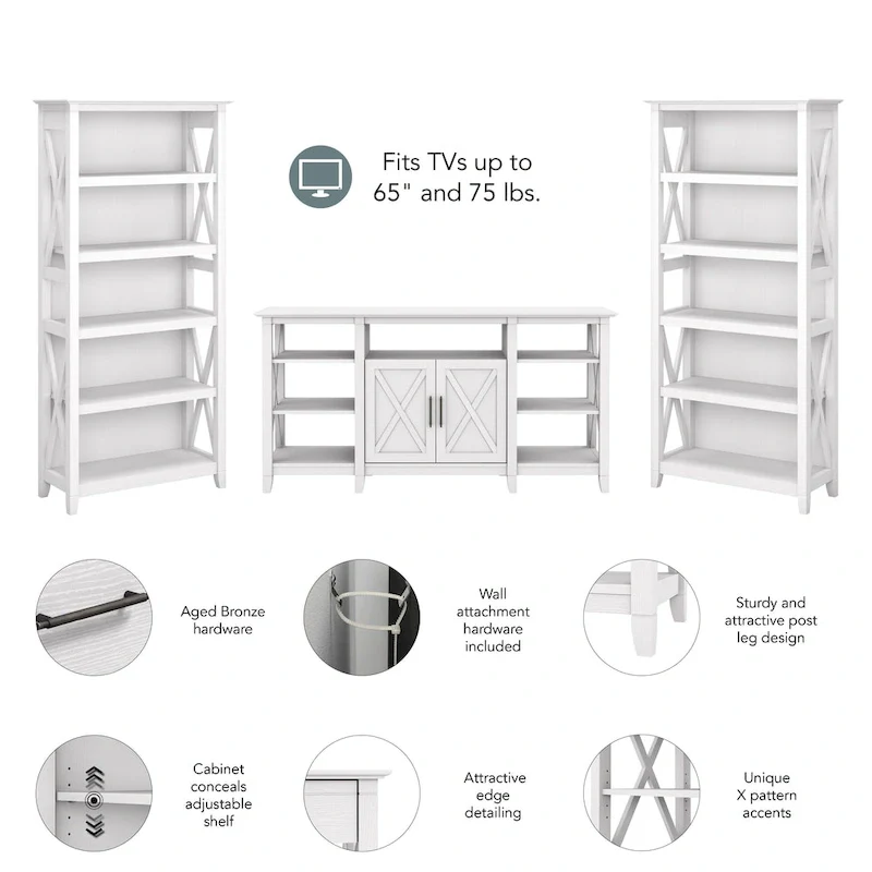 Tall Farmhouse TV Stand with 2 Bookcases by Bush Furniture