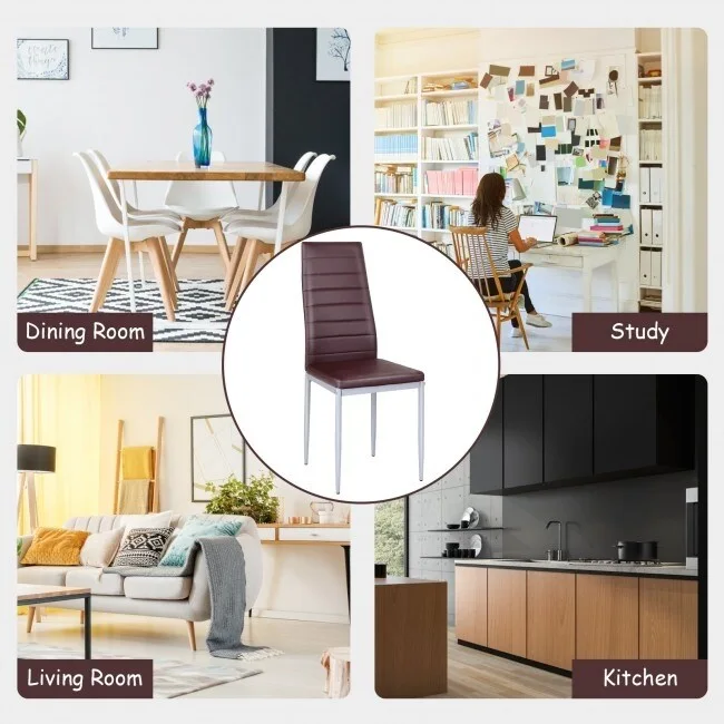 4 Pieces PVC Elegant Design Leather Dining Chairs with Solid Metal Legs - 16.0 x 20.0 x 38.5 (W x D x H)