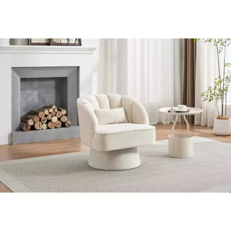 Acekool 360 Swivel Barrel Chair - Plush Teddy Velvet Lounge Chair