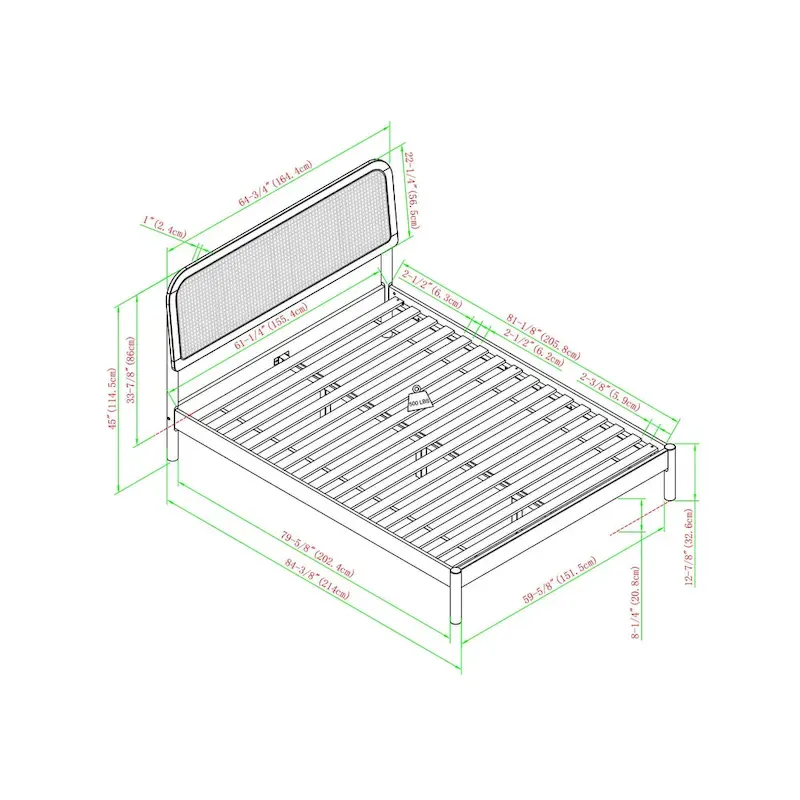 Middlebrook Designs Boho Curved Rattan Headboard Queen Bedframe