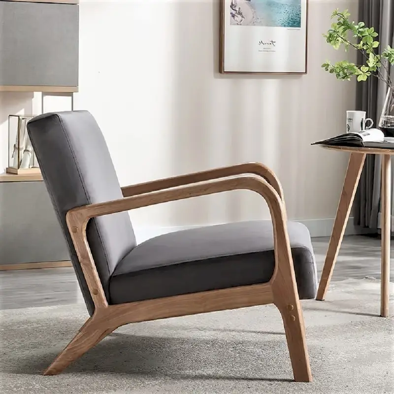 Kreindy Velvet/ Wood Mid-century Modern Armchair