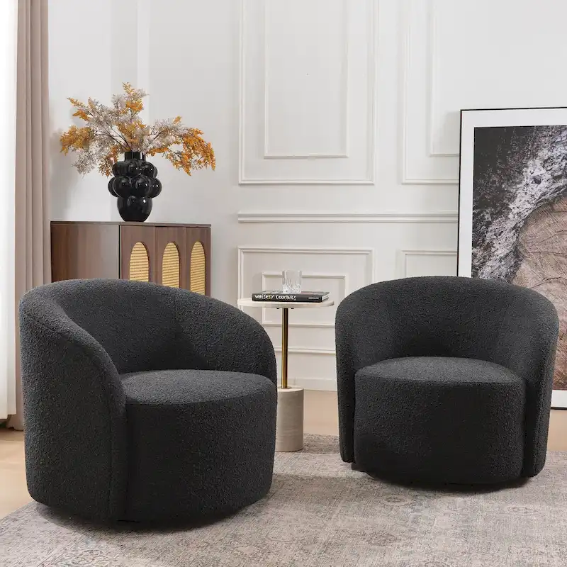 KINWELL 34  Wide Upholstered Swivel Accent Barrel Chair (Set of 2)