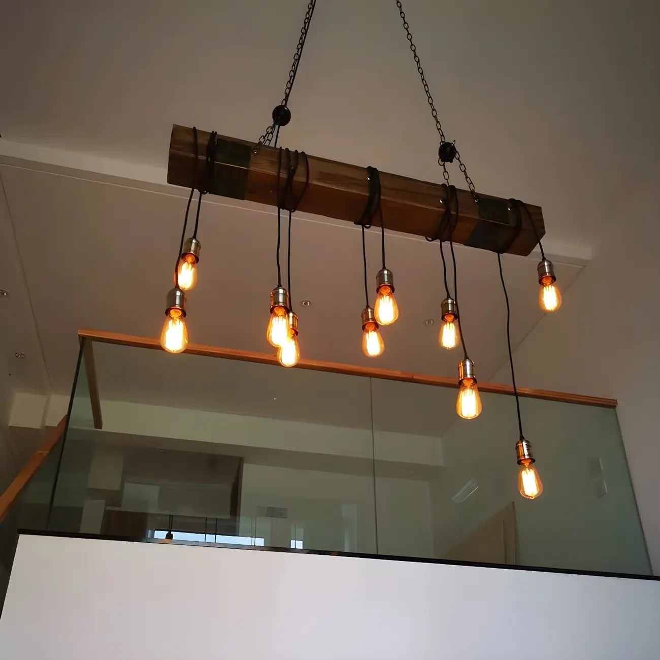 Industrial Brown Wood Large Island Hanging Light