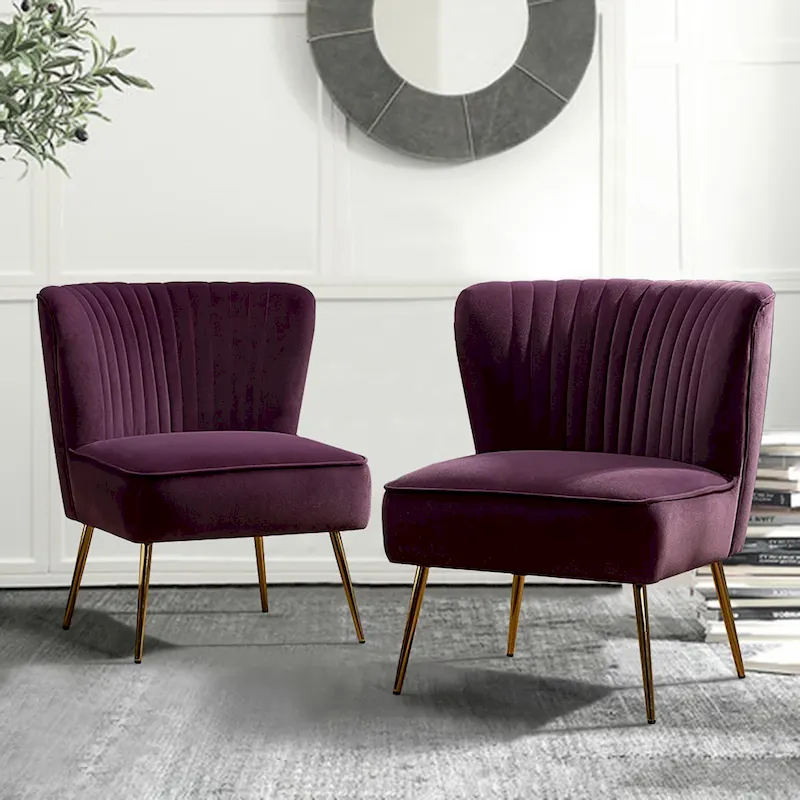 Monica Living Room Armless Accent Comfy Chair with Tufted Back and Metal Legs by HULALA HOME