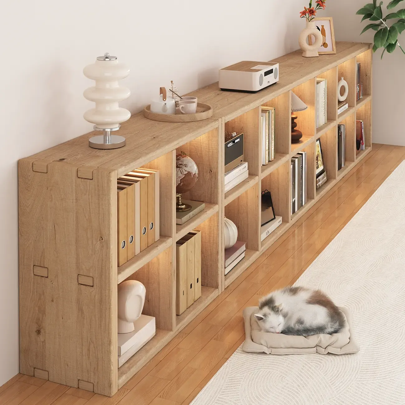 Simple Horizontal Short Natural Wood 2 Shelves Bookcase