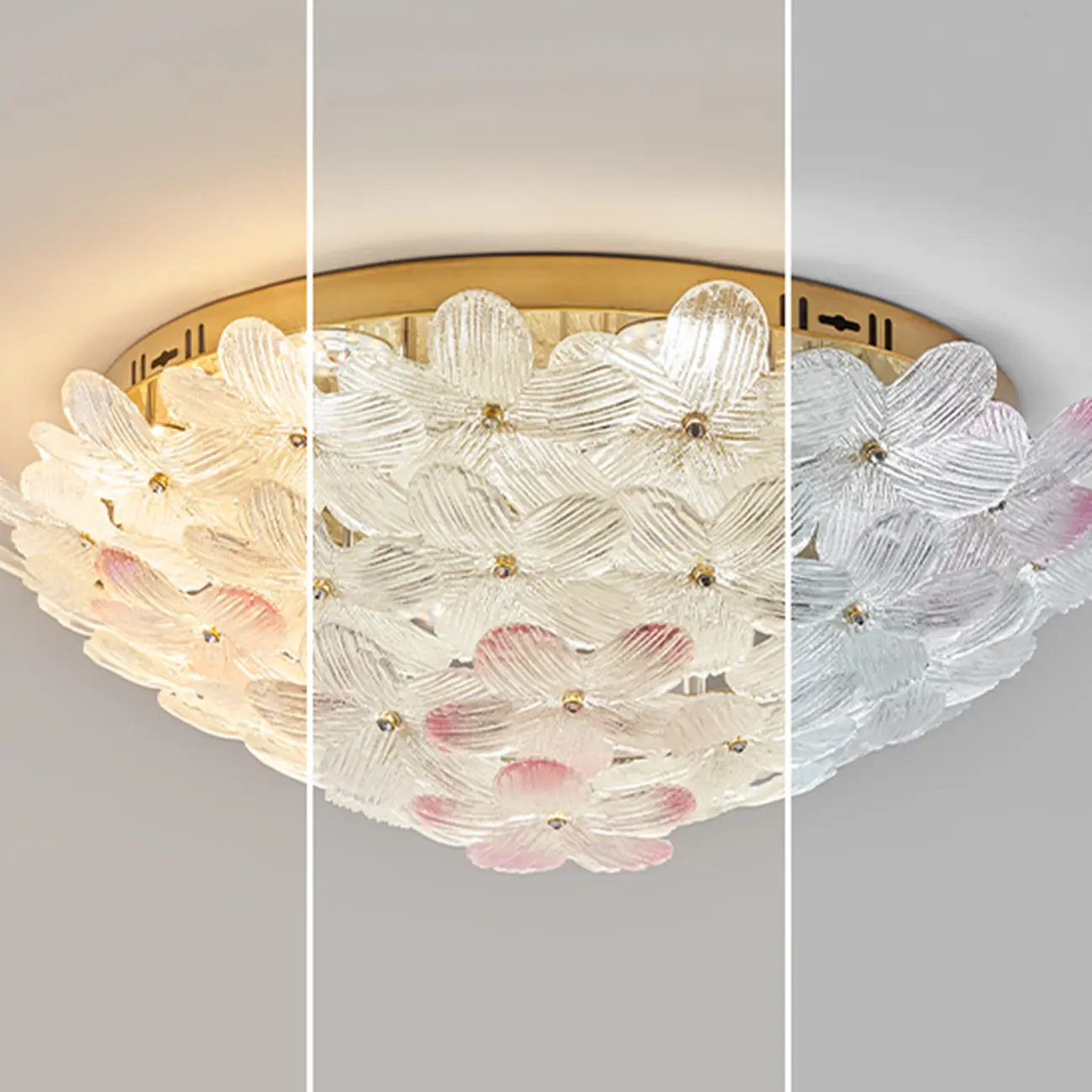 Glass Flower Shape Aureate Stainless Fixture Flush Mount Ceiling Light