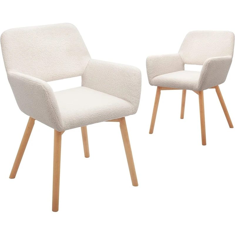 Velvet Modern Accent Arm Chairs with Solid Wood Legs, Set of 2, White