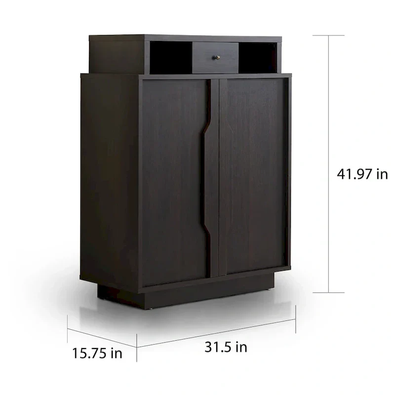 Espresso 5-Shelf Shoe Cabinet with Drawer