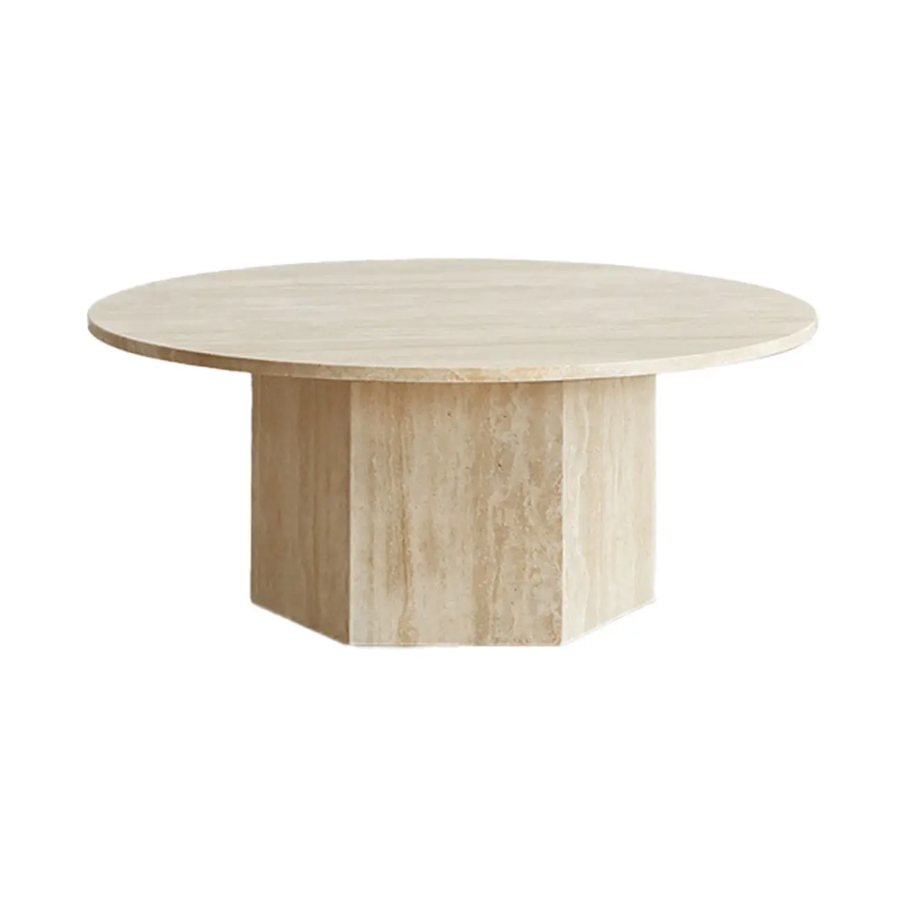 Modern Travertine Round Beige Coffee Table with Small Space