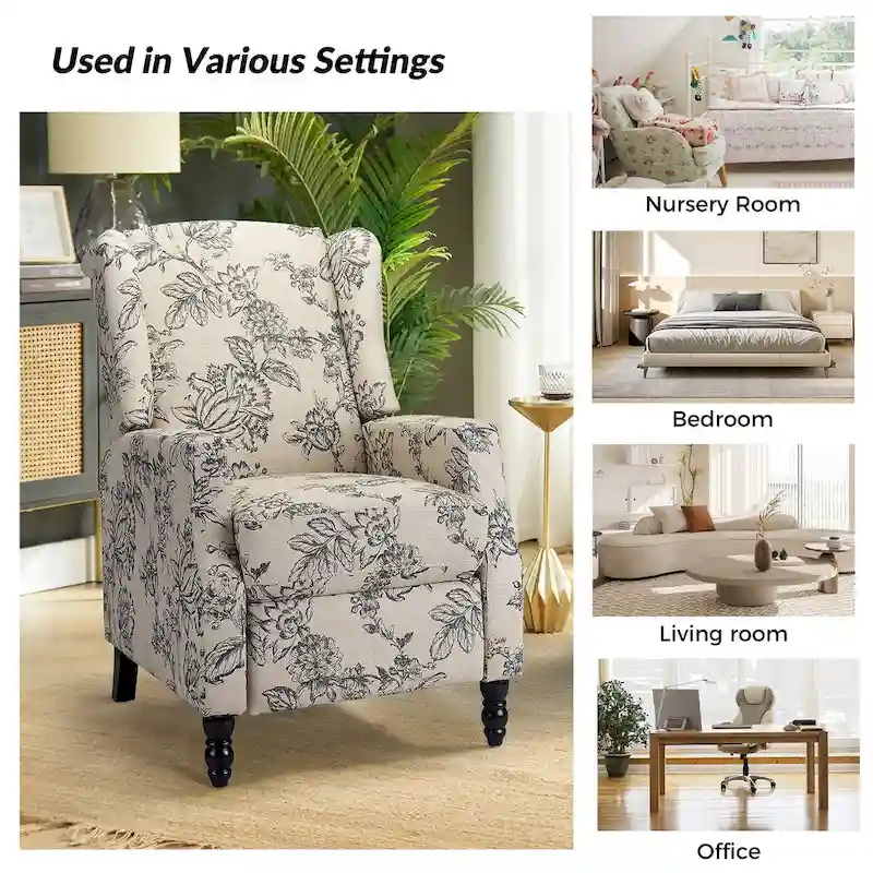 Damaris Mid-Century Modern Manual Pushback Recliner with Wingback Design Set of 2 by HULALA HOME