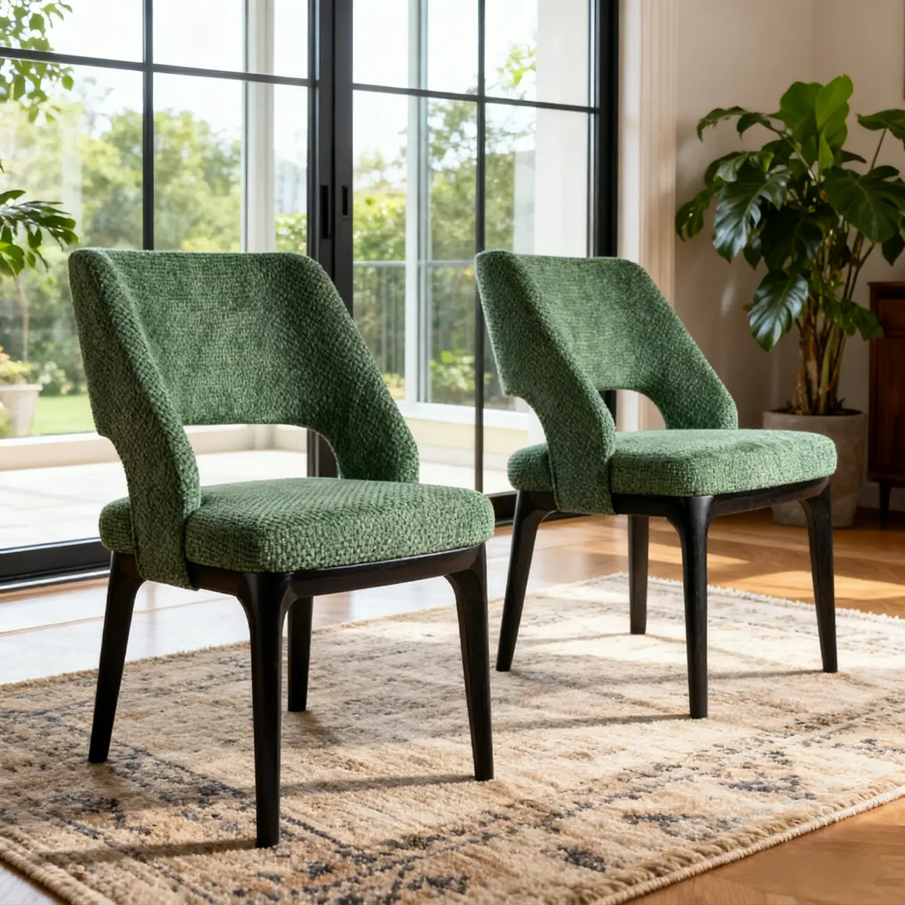 Modern Green Cotton Linen Upholstered Dining Chair