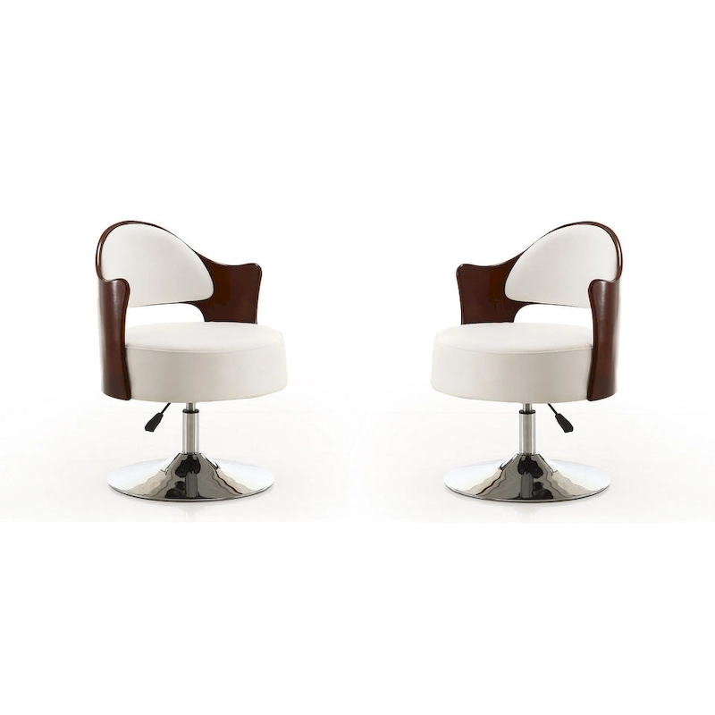 Manhattan Comfort Bopper White and Polished Chrome Faux Leather Adjustable Height Swivel Accent Chair (Set of 2)