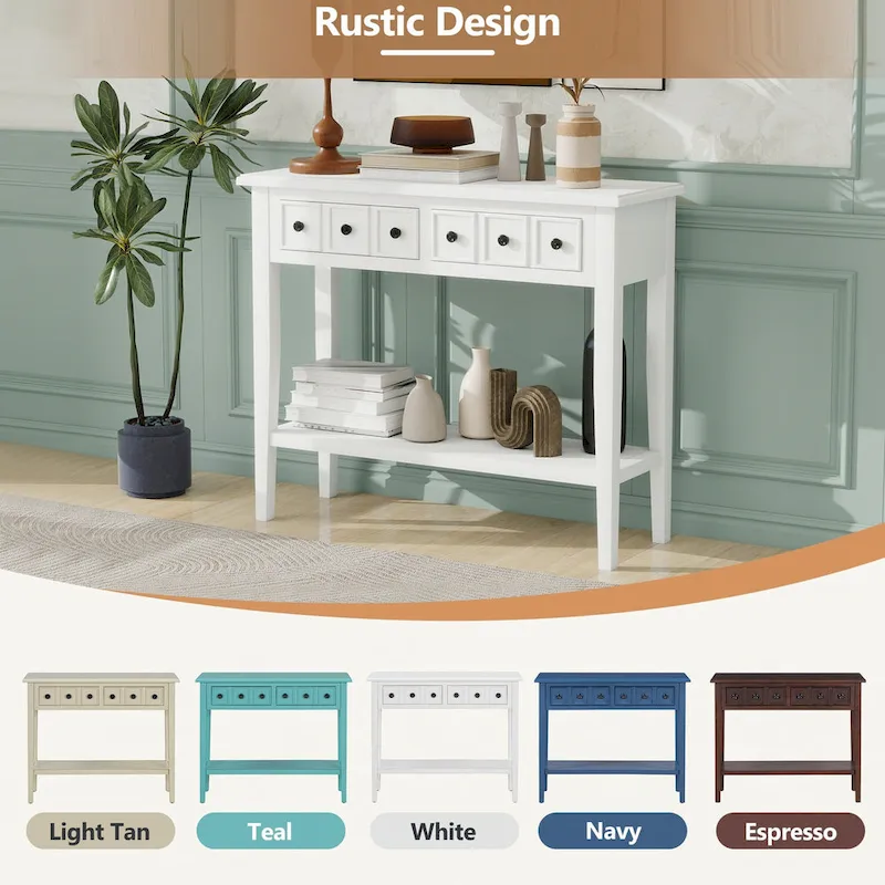 Entryway Table with 2 Drawers(White)