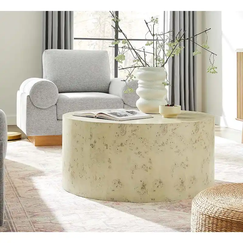 Penrod Mid-Century Burl Wood Round Coffee Table