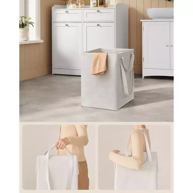 VASAGLE Laundry Cabinet, with 2 Drawers and 2 Hidden Laundry Hampers, Freestanding, Tilt-Out Laundry Baskets with Handles, Cloud White