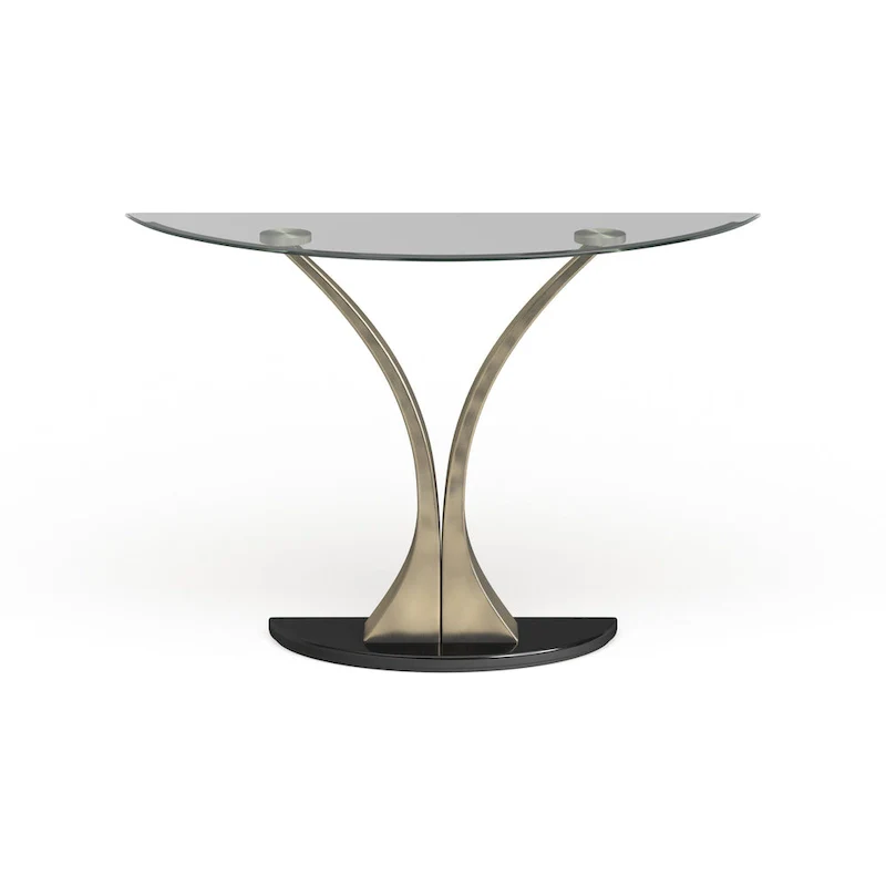 Wuct Modern Silver 46-inch Metal Half-moon Pedestal Sofa Table with Glass Top by