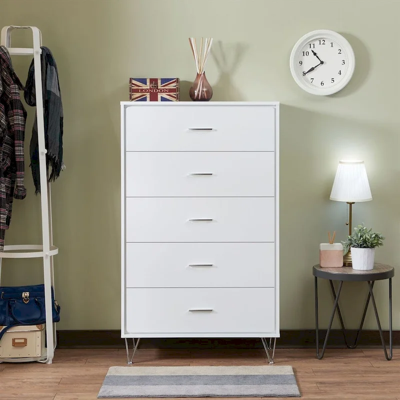 5-Drawer Solid Wood Vertical Chest, Modern Wooden Chest of Drawers with Spacious Storage Space for Bedroom, Lliving room