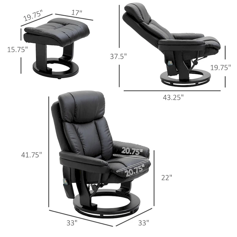 HOMCOM PU Leather Massage Recliner Chair with Ottoman Armchair
