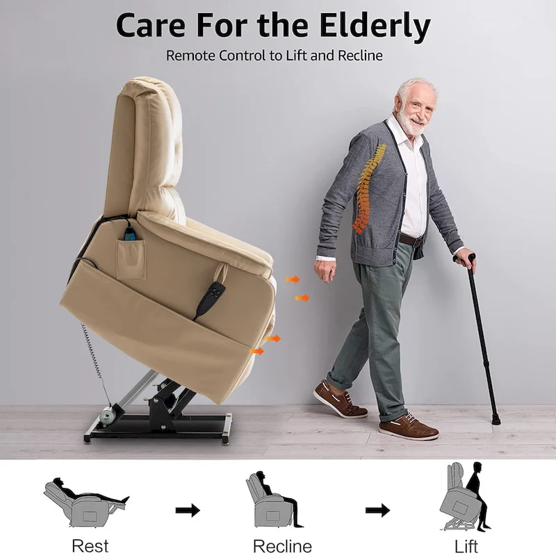 Dual Motor Power Lift Recliner, Brown/Yellow/Black, Heat & Massage, 180°, Seats 1