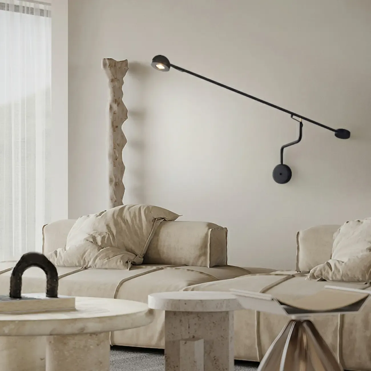 Minimalist Black Metal Adjustable Large Swing Arm Wall Light