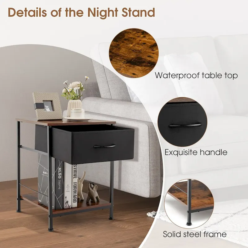 Costway 2 PCS 2-tier Nightstand Bedside End Sofa Table with Drawer - 16  x 16  x 21  (L x W x H)