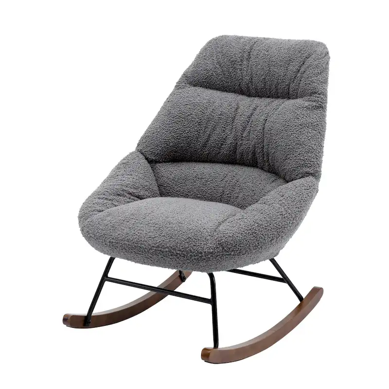 Tufted Upholstered Padded Seat Rocking Chair-Boucle