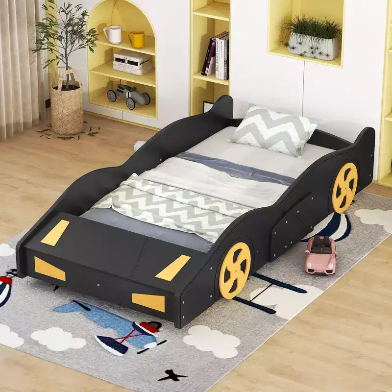 GDFStudio Dean Car-Shaped Platform Bed with Wheels and Storage