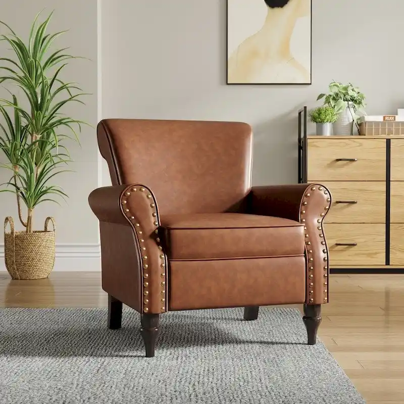 Nailheads Accent Chair Faux Leather Armchair