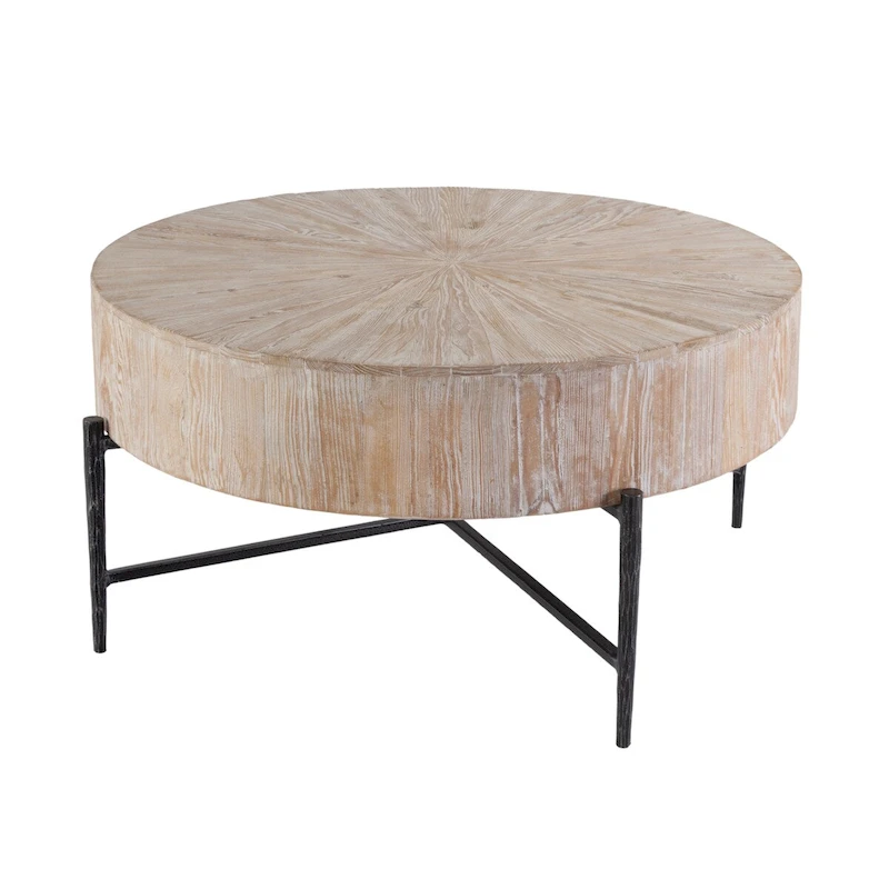 Akemi 38.5 in. W Round Wood and Iron Coffee Table