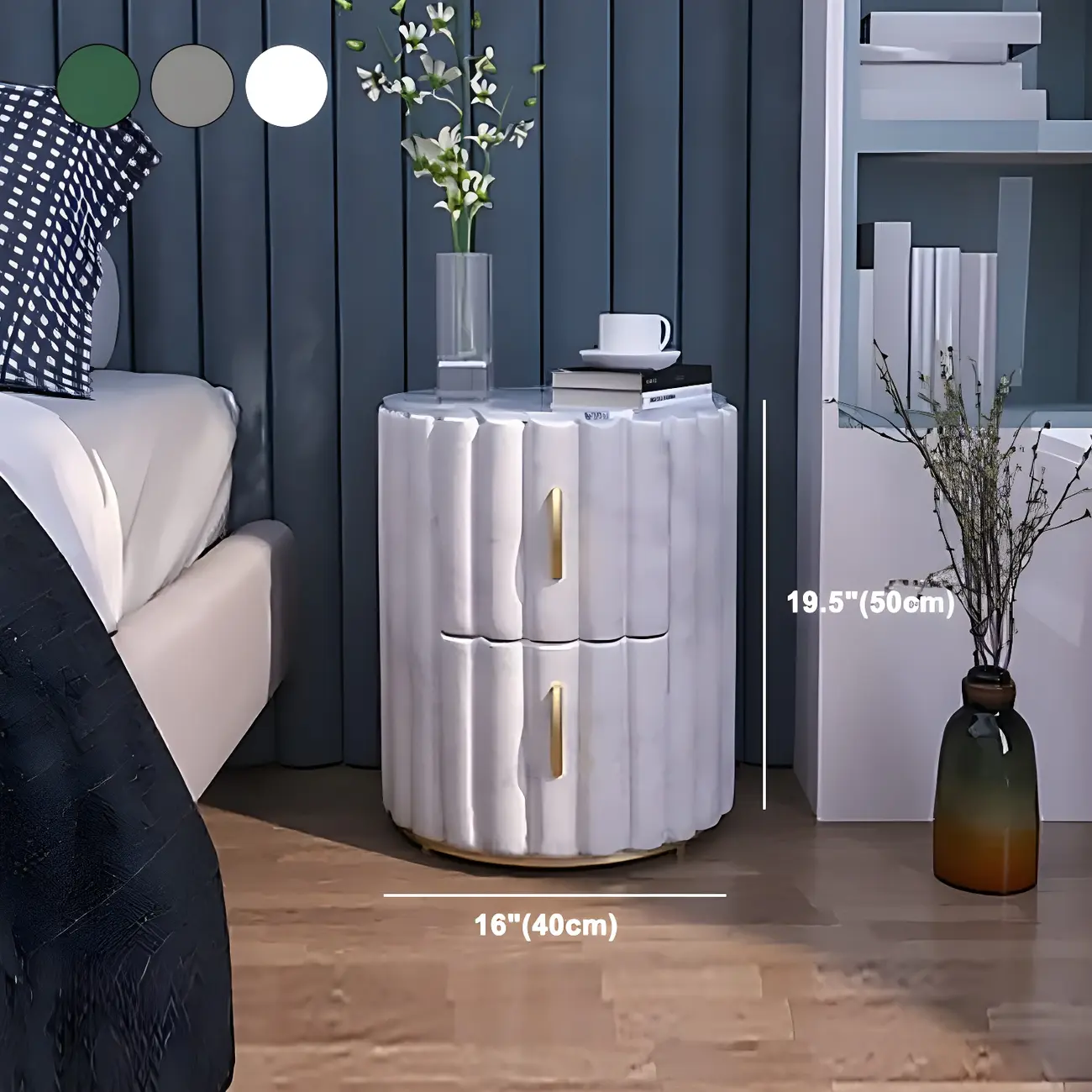 Glam Genuine Marble Nightstand with Drawers & Metal Base