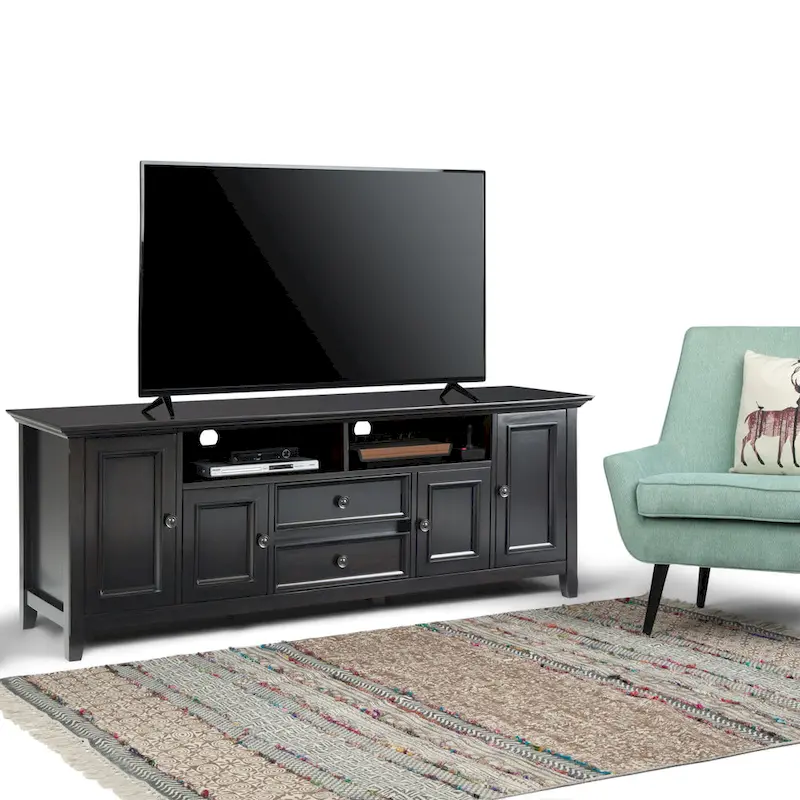 WYNDENHALL Halifax 72 inch Wide Solid Wood Transitional TV Stand - 72w x 19d x 26 h