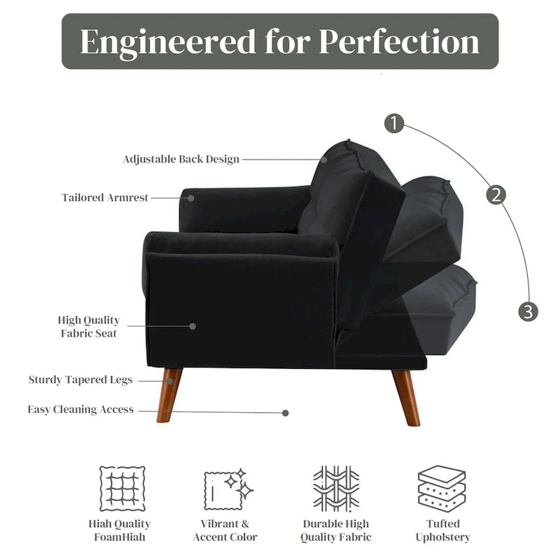Linen Button-Tufted Loveseat Sofa, Beige/Grey/Black/Green/Yellow, Metal Legs, Seats 2