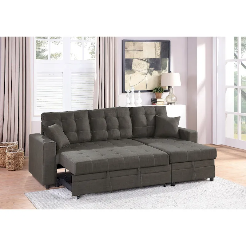 Poundex Reversible Convertible Sectional Sleeper with Storage